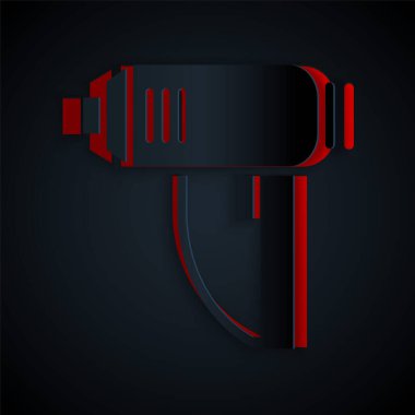 Kağıt kesiği Elektrik endüstriyel kurutma ikonu siyah arka planda izole edilmiş. Kağıt sanatı tarzı. Vektör İllüstrasyonu