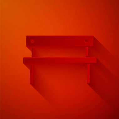 Kağıt kesiği Bench simgesi kırmızı arkaplanda izole edildi. Kağıt sanatı tarzı. Vektör İllüstrasyonu