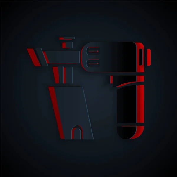 Paper cut Nail gun icon isolated on black background. Paper art style. Vector Illustration — 스톡 벡터