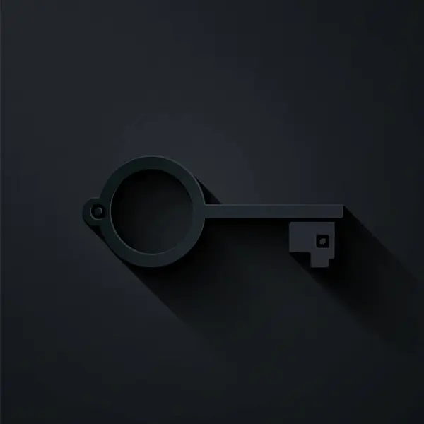 Papier gesneden Oude sleutel voor spel pictogram geïsoleerd op zwarte achtergrond. Papierkunst stijl. Vector Illustratie — Stockvector