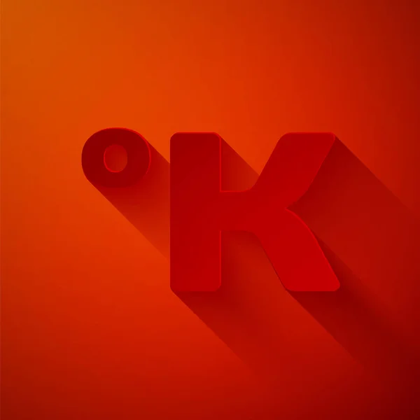 Paper cut Kelvin icon isolated on red background. Paper art style. Vector Illustration — 스톡 벡터