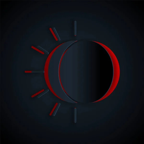Papier découpé Eclipse de l'icône du soleil isolé sur fond noir. Éclipse totale du sonar. Style art du papier. Illustration vectorielle — Image vectorielle