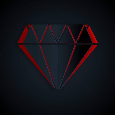 Kağıt kesiği simgesi siyah arkaplanda izole edilmiş. Mücevher sembolü. Mücevher taşı. Kağıt sanatı tarzı. Vektör İllüstrasyonu