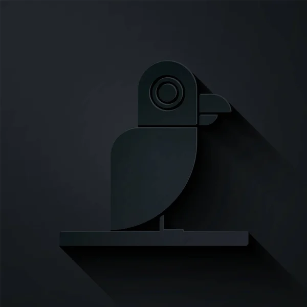 Corte de papel Icono de loro pirata aislado sobre fondo negro. Estilo de arte de papel. Ilustración vectorial — Vector de stock