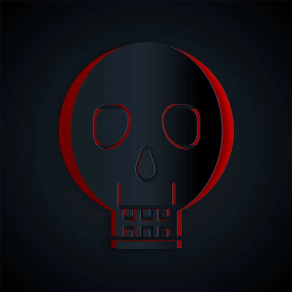 Paper cut Skull icon isolated on black background. Happy Halloween party. Paper art style. Vector Illustration — 스톡 벡터