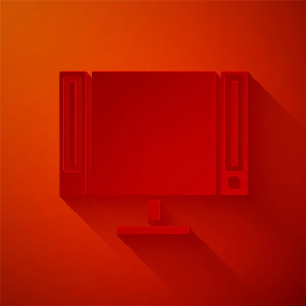 Corte de papel Smart Tv icono aislado sobre fondo rojo. Señal de televisión. Estilo de arte de papel. Ilustración vectorial — Archivo Imágenes Vectoriales