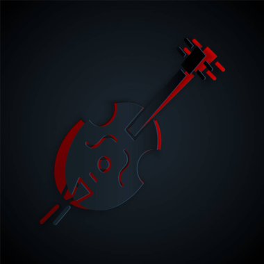 Kağıt kesiği keman simgesi siyah arkaplanda izole edildi. Müzik aleti. Kağıt sanatı tarzı. Vektör İllüstrasyonu