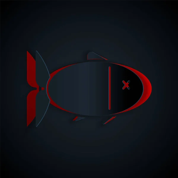 Pappersklipp fisk ikon isolerad på svart bakgrund. Papperskonst. Vektor Illustration — Stock vektor