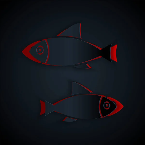 Papier découpé Icône de poisson isolé sur fond noir. Style art du papier. Illustration vectorielle — Image vectorielle