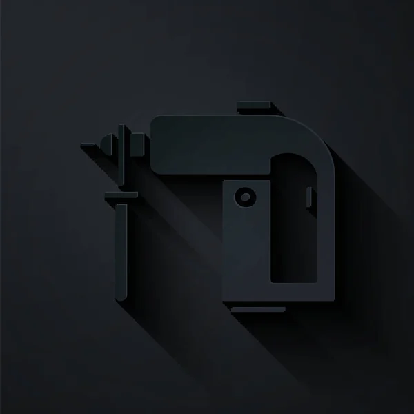 Paper cut Electric rotary hammer drill machine icon isolated on black background. Working tool for construction, finishing, repair work. Paper art style. Vector Illustration — 스톡 벡터