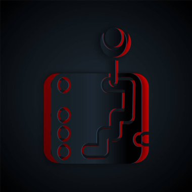 Kağıt kesiği Vites Değiştiren simgesi siyah arkaplanda izole edildi. İletişim simgesi. Kağıt sanatı tarzı. Vektör İllüstrasyonu