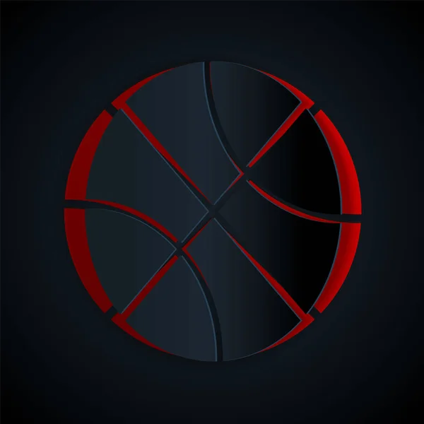 Corte de papel Icono de pelota de baloncesto aislado sobre fondo negro. Símbolo deportivo. Estilo de arte de papel. Ilustración vectorial — Vector de stock