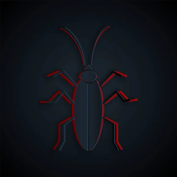 Paper cut Cockroach icon isolated on black background. Paper art style. Vector Illustration — Stock Vector
