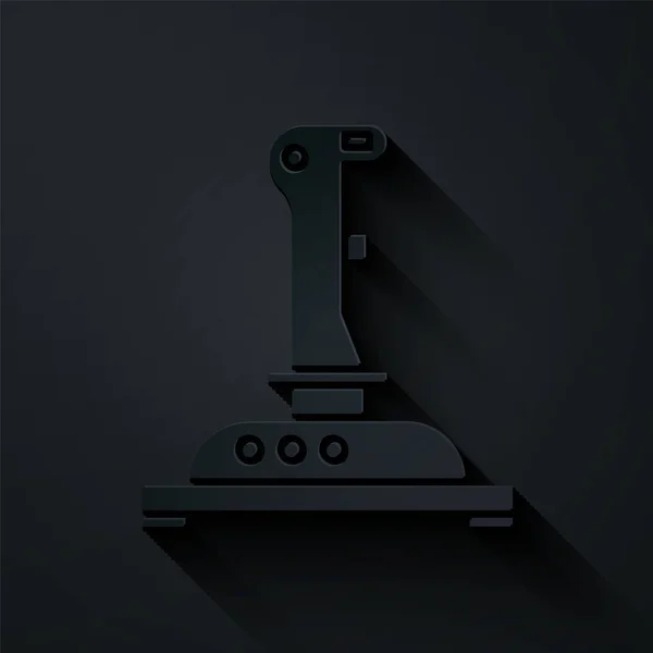 Papiergeschnittener Joystick für Arcade-Maschinensymbol isoliert auf schwarzem Hintergrund. Joystick-Gamepad. Papierkunst. Vektorillustration — Stockvektor