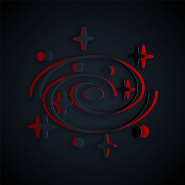 Kağıt kesiği Samanyolu sarmal gökadası. Siyah arka planda yıldız simgesi var. Kağıt sanatı tarzı. Vektör İllüstrasyonu