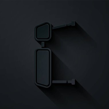 Kağıt kesiği Kamyon yan ayna simgesi siyah arkaplanda izole edilmiş. Kağıt sanatı tarzı. Vektör İllüstrasyonu