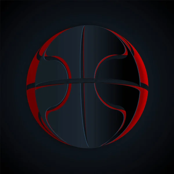 Paper cut Basketball ball icon isolated on black background. Sport symbol. Paper art style. Vector Illustration — 스톡 벡터