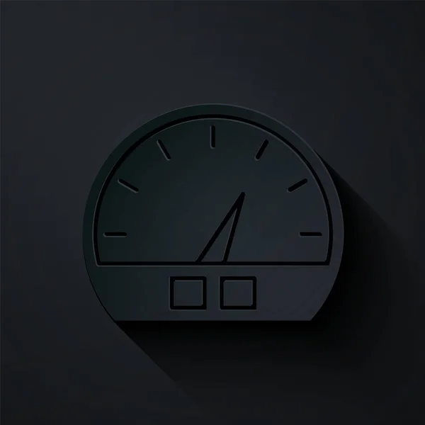 Pappersklipp Hastighetsmätare ikon isolerad på svart bakgrund. Papperskonst. Vektor Illustration — Stock vektor