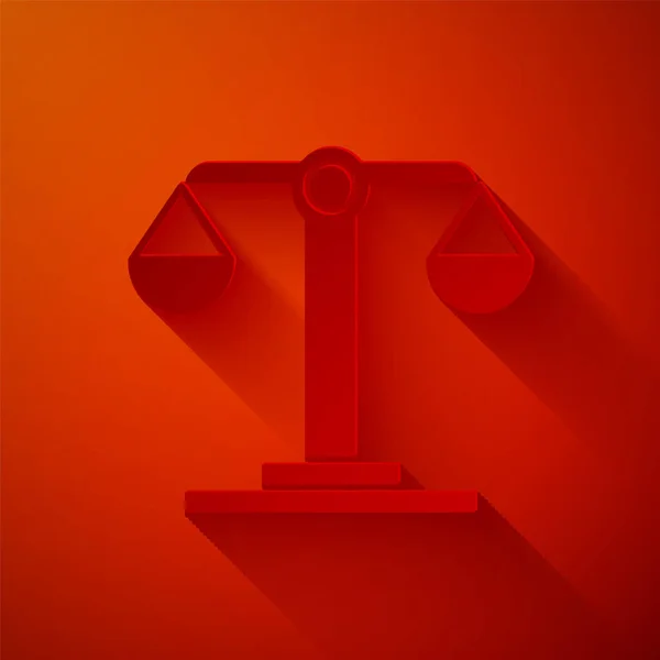 Paper cut Libra zodiac sign icon isolated on red background. Astrological horoscope collection. Paper art style. Vector Illustration — 스톡 벡터