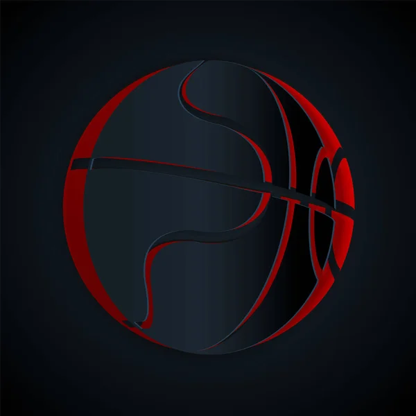 Papel corte ícone bola de basquete isolado no fundo preto. Símbolo desportivo. Estilo de arte de papel. Ilustração vetorial — Vetor de Stock