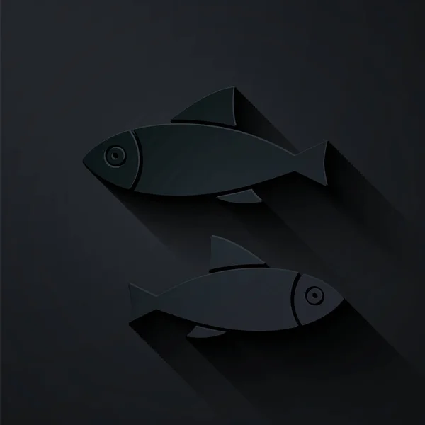 Pappersklipp fisk ikon isolerad på svart bakgrund. Papperskonst. Vektor Illustration — Stock vektor