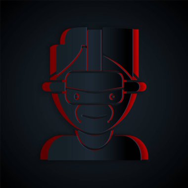 Kağıt kesiği siyah arka planda sanal gerçeklik gözlüğü simgesi. Stereoskopik 3D VR maskesi. Kağıt sanatı tarzı. Vektör İllüstrasyonu