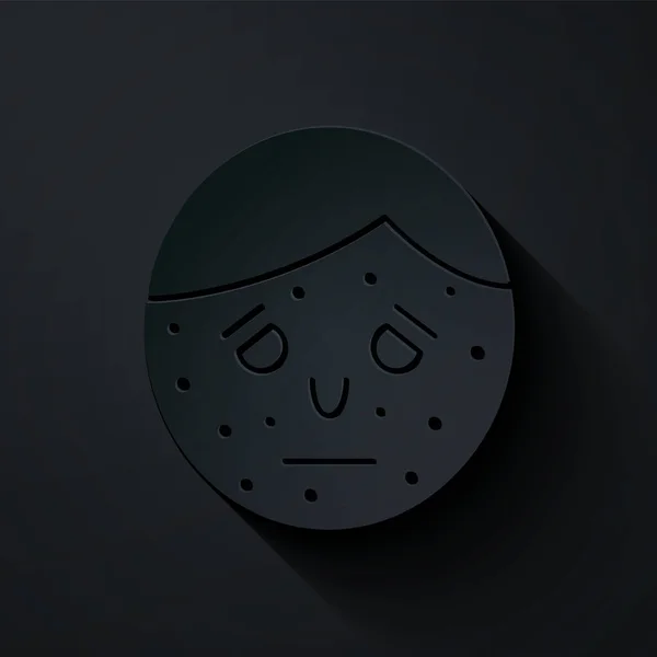 Paper cut Face with psoriasis or eczema icon isolated on black background. Concept of human skin response to allergen or chronic body problem. Paper art style. Vector Illustration — 스톡 벡터