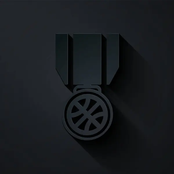 Papírvágás Kosárlabda medál szalag ikon elszigetelt fekete háttérrel. Papírművészeti stílus. Vektorillusztráció — Stock Vector