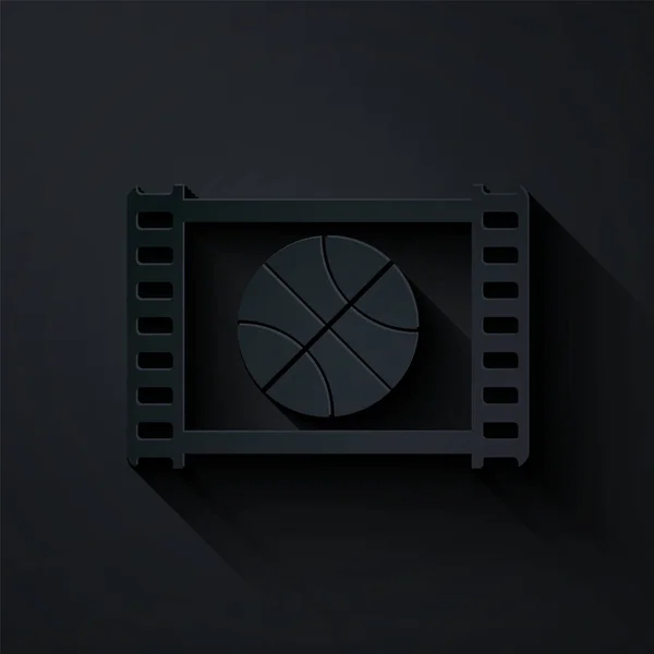 Paper cut Basketball game video icon isolated on black background. Paper art style. Vector Illustration — 스톡 벡터