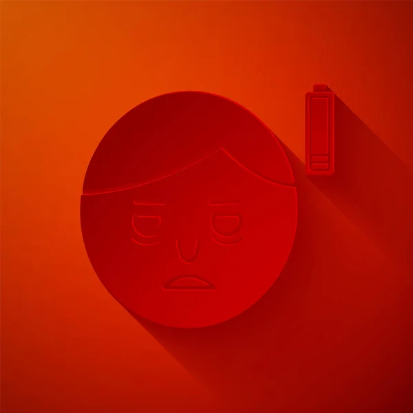 Corte de papel Icono de fatiga aislado sobre fondo rojo. No hay energía. Síntoma de estrés. Espacio negativo. Estilo de arte de papel. Ilustración vectorial — Vector de stock
