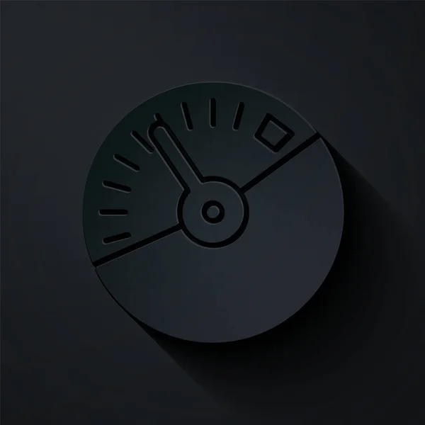 Papier gesneden Speedometer pictogram geïsoleerd op zwarte achtergrond. Papierkunst stijl. Vector Illustratie — Stockvector