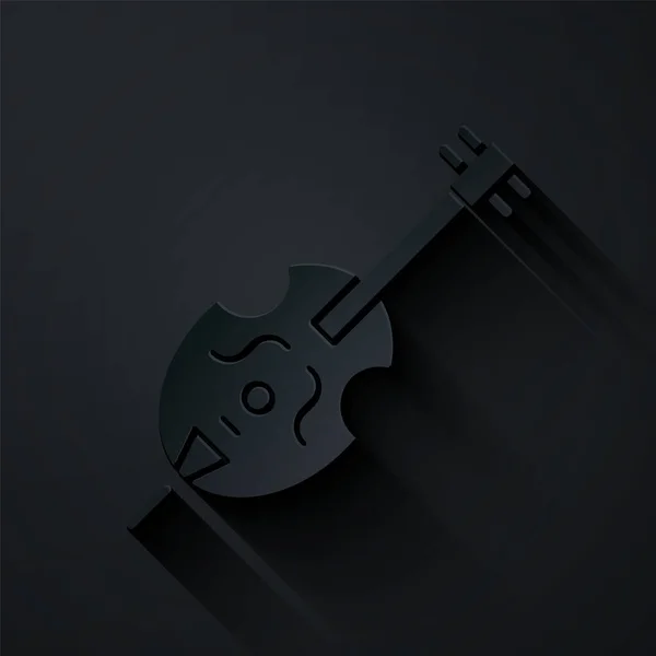 Papírvágás Hegedű ikon elszigetelt fekete háttérrel. Hangszer. Papírművészeti stílus. Vektorillusztráció — Stock Vector