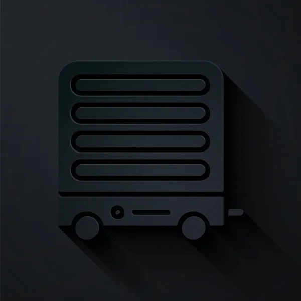 Corte de papel Icono del calentador eléctrico aislado sobre fondo negro. Calefacción por suelo radiante infrarrojo con mando a distancia. Control de clima de la casa. Estilo de arte de papel. Ilustración vectorial — Vector de stock