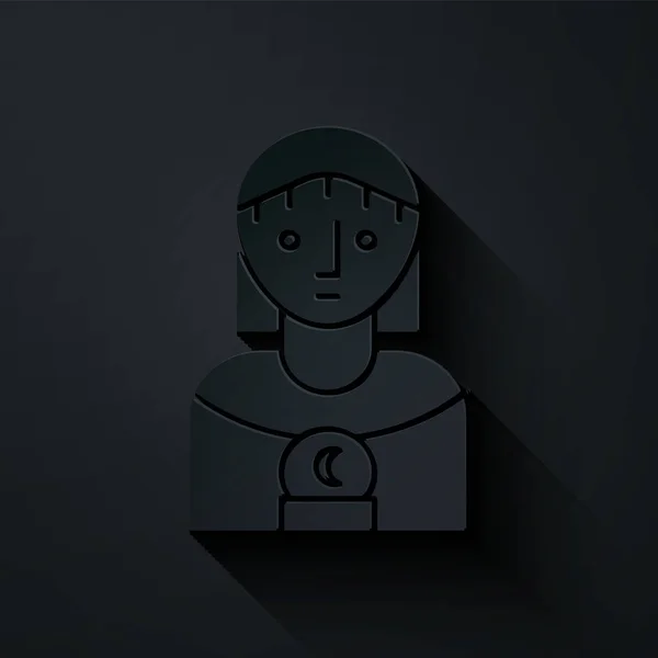 Corte de papel Astrología mujer icono aislado sobre fondo negro. Estilo de arte de papel. Ilustración vectorial — Vector de stock