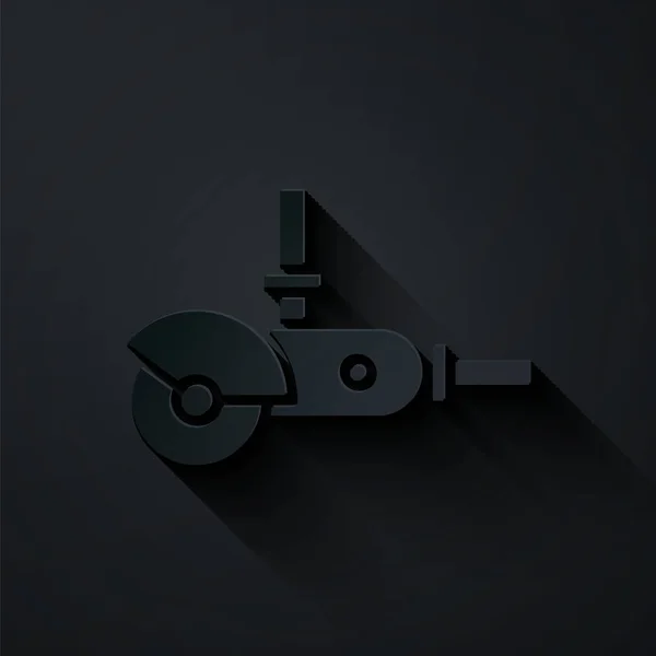 Papírvágás Angle grinder ikon elszigetelt fekete háttérrel. Papírművészeti stílus. Vektorillusztráció — Stock Vector