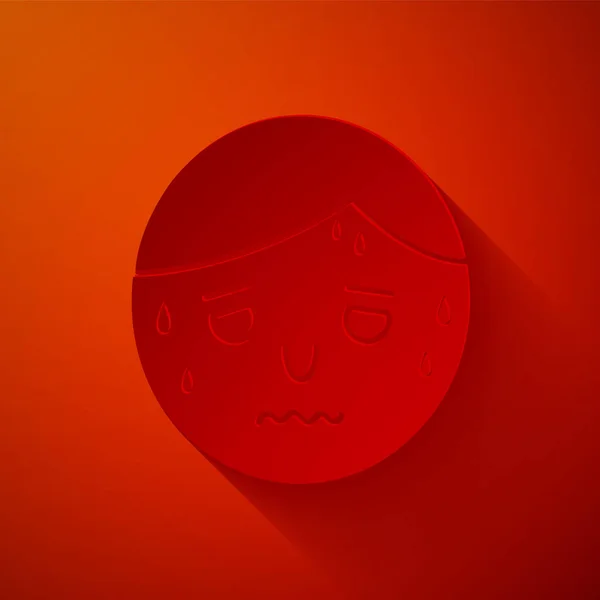 Corte de papel Hombre con icono de sudoración excesiva aislado sobre fondo rojo. Estilo de arte de papel. Ilustración vectorial — Vector de stock