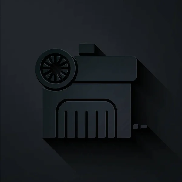 Icona del compressore d'aria tagliato carta isolato su sfondo nero. Stile cartaceo. Illustrazione vettoriale — Vettoriale Stock