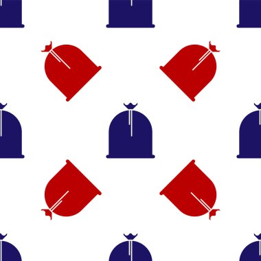 Blue and red Pirate sack icon isolated seamless pattern on white background. Vector Illustration