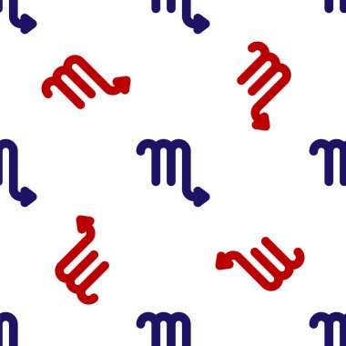 Blue and red Scorpio zodiac sign icon isolated seamless pattern on white background. Astrological horoscope collection. Vector Illustration