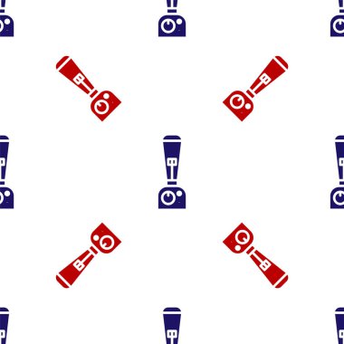 Mavi ve kırmızı karıştırıcı simgesi beyaz arkaplanda izole edilmiş kusursuz desen. Mutfak elektrikli kırıcı ve kase. Meyve suyu, kokteyl ya da meyve suyu. Vektör İllüstrasyonu