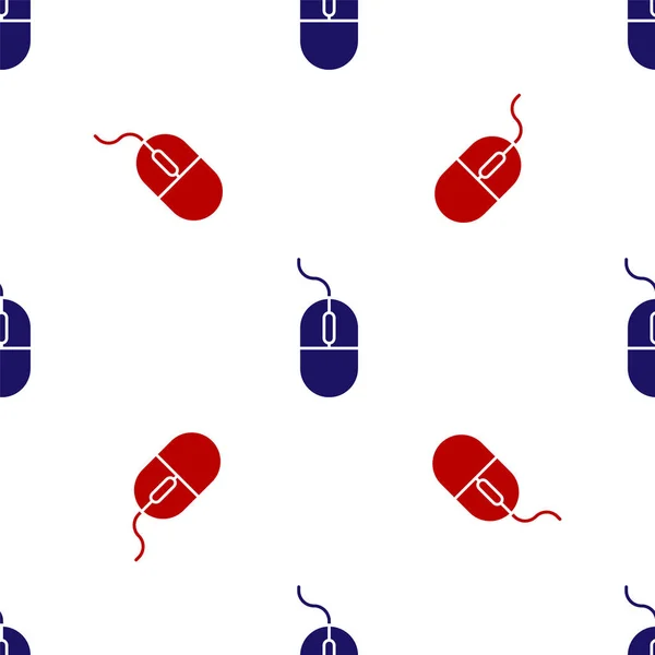 Icône de souris d'ordinateur bleu et rouge isolé motif sans couture sur fond blanc. Optique avec symbole de roue. Illustration vectorielle — Image vectorielle