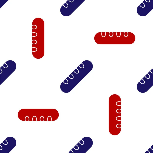 Icône de pain baguette française bleue et rouge motif isolé sans couture sur fond blanc. Illustration vectorielle — Image vectorielle