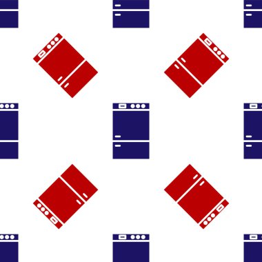 Mavi ve kırmızı buzdolabı ikonu beyaz arka planda izole edilmiş pürüzsüz desen. Buzdolabı buzdolabı. Ev aletleri ve aletler. Vektör İllüstrasyonu