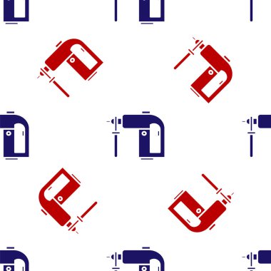 Blue and red Electric rotary hammer drill machine icon isolated seamless pattern on white background. Working tool for construction, finishing, repair work. Vector Illustration