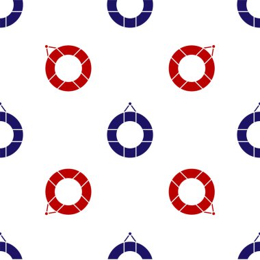 Blue and red Lifebuoy icon isolated seamless pattern on white background. Lifebelt symbol. Vector Illustration