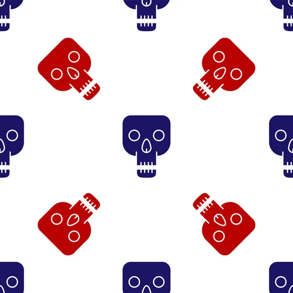 Blue and red Skull icon isolated seamless pattern on white background. Happy Halloween party. Vector Illustration — Stock vektor