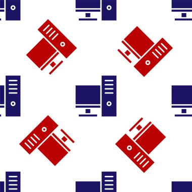 Blue and red Computer monitor icon isolated seamless pattern on white background. PC component sign. Vector Illustration