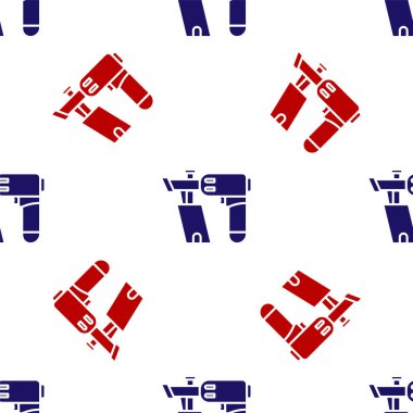 Blue and red Nail gun icon isolated seamless pattern on white background. Vector Illustration