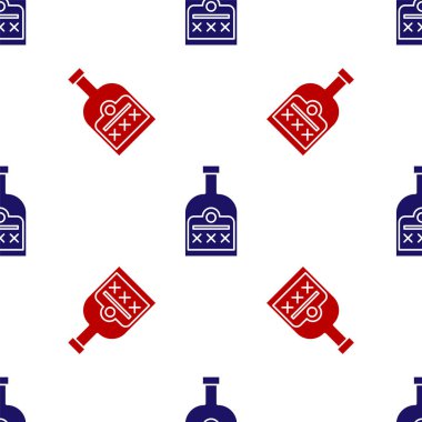 Blue and red Alcohol drink Rum bottle icon isolated seamless pattern on white background. Vector Illustration