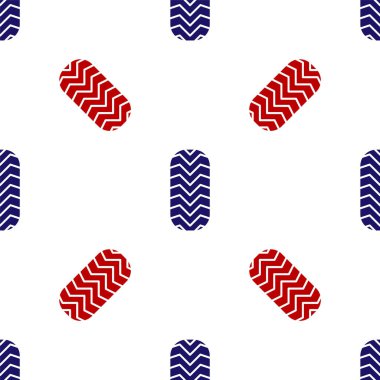 Blue and red Car tire icon isolated seamless pattern on white background. Vector Illustration